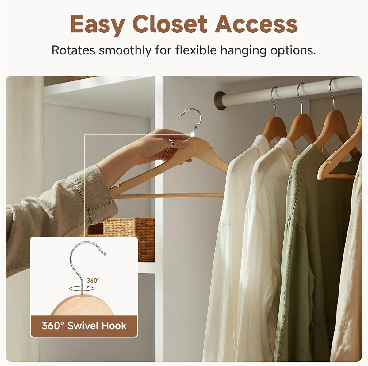 StorageWorks Wooden Coat Hangers, 30 Pack Wood Clothes Hanger for Closet