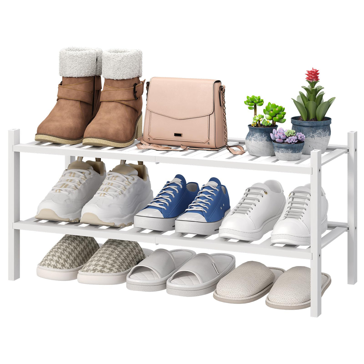 viewcare 4-Tier Bamboo Shoe Rack for Entryway, Stackable | Foldable | Natural, Shoe Organizer for Hallway Closet, Free Standing Shoe Racks for Indoor Outdoor