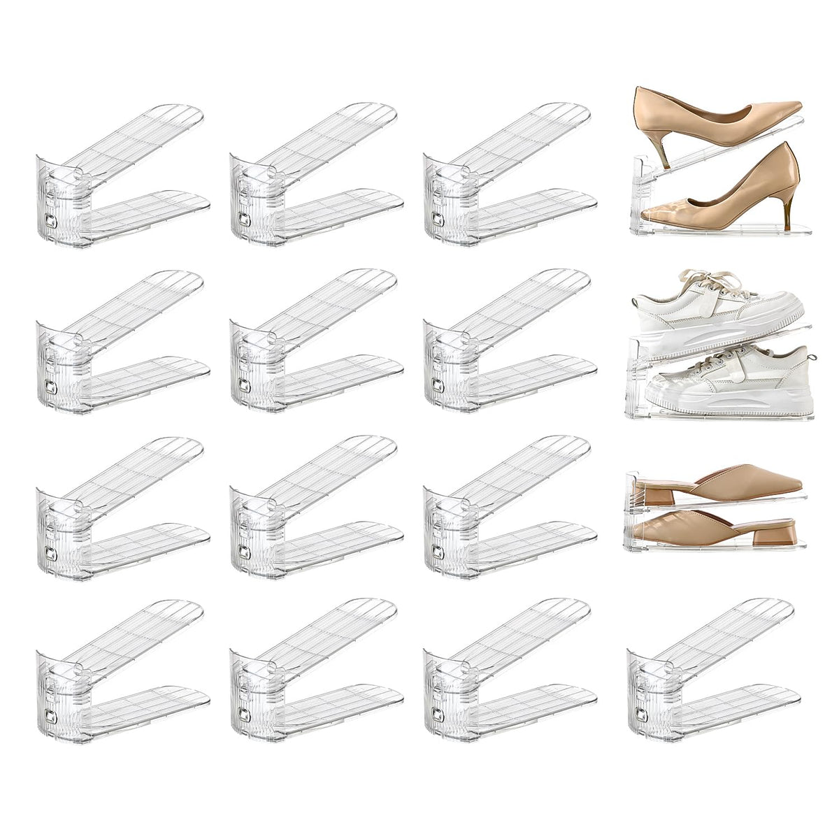 12 Pack Shoe Slots Organizer Adjustable Level Shoe Stacker Holder Storage Space Saving Sneakers Display Tray Rack for Closet