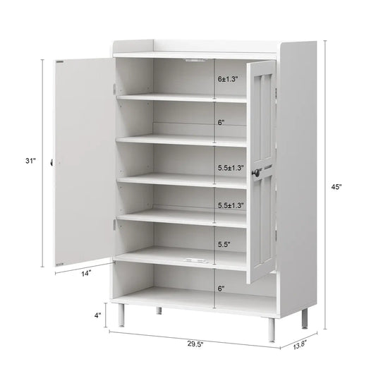 【BackToSchool】ONBRILL Shoe Storage Cabinet with Cross Molding Doors, 6-Tier Farmhouse Shoe Cabinet with 3 Adjustable Shelves and Metal Legs, 45'' Tall Shoes Rack Organizer Cabinet for Entryway, Front Door,dorm essentials,home decor