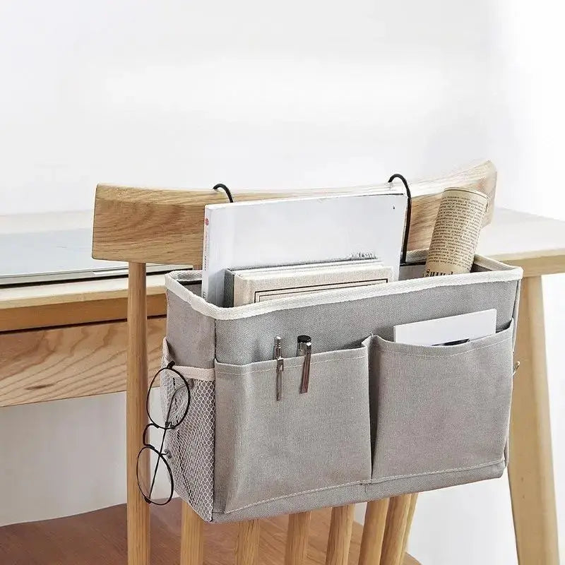 Multi-functional Bedside Hanging Storage Caddy, Cotton Linen Hanging Organizer Bag, Suitable for Bunk Bed, Dorm and Bathroom Sundries Storage