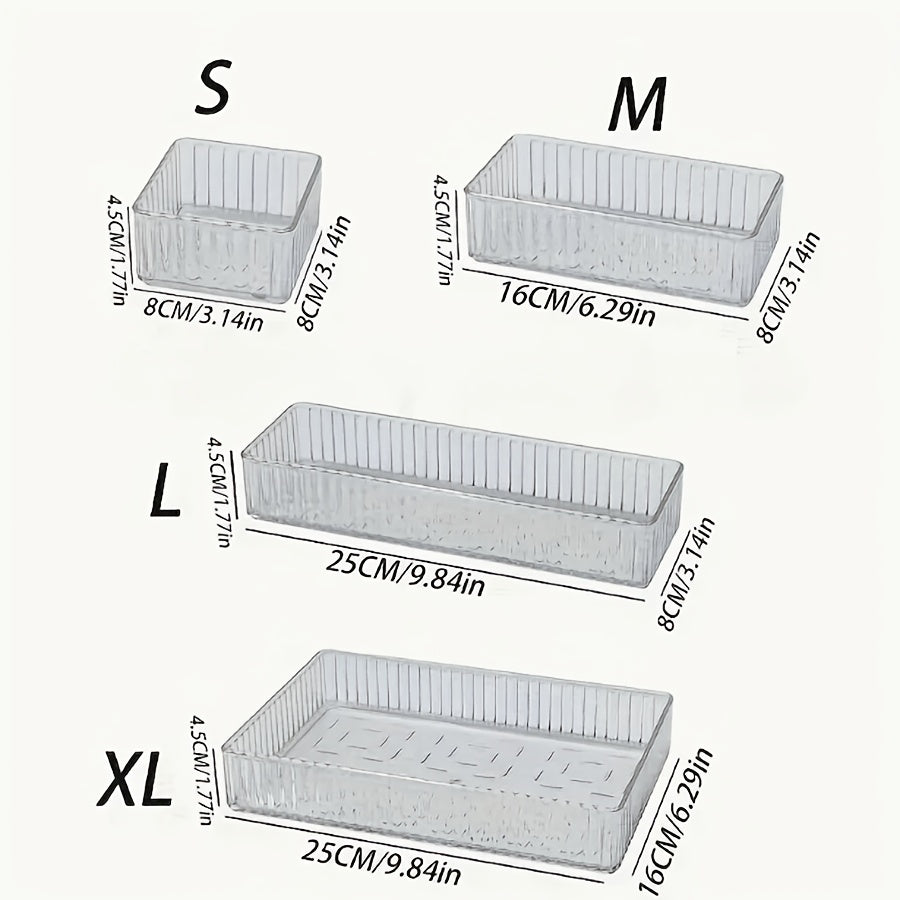 Office 4/8pcs Set of Transparent Plastic Cosmetic Storage Boxes, Desk Drawer Organizers, Desktop Divider Storage Boxes, Suitable for Makeup Storage, Stationery Storage, and Miscellaneous Item Storage