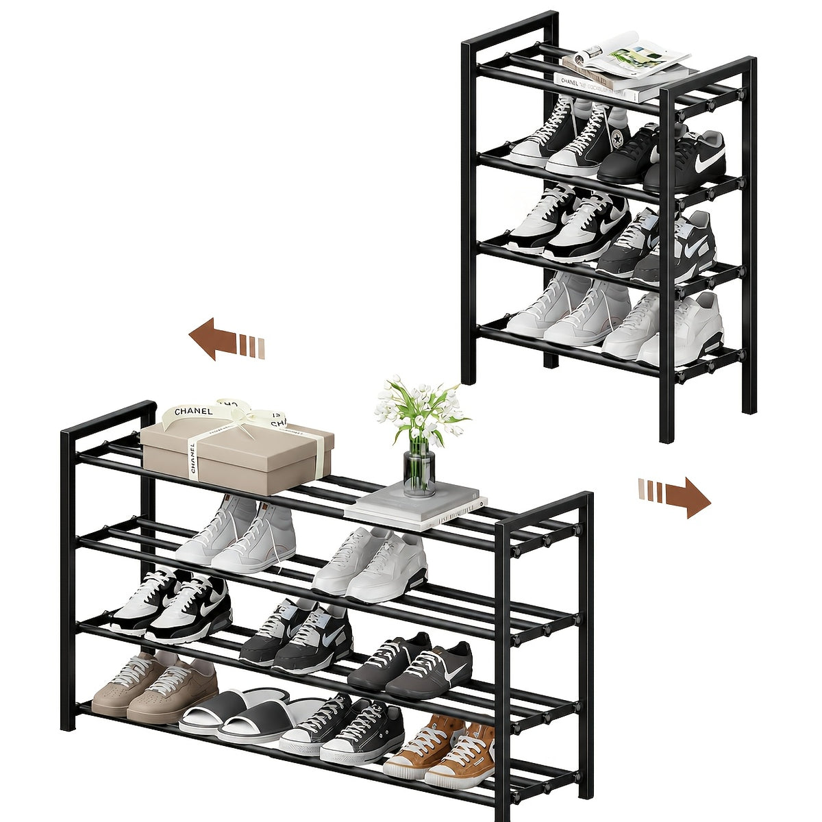 Heavy-Duty Expandable Shoe Rack | 3-Tier Adjustable Metal Shoe Organizer Shelf for Closet, Entryway, Mudroom & Garage - Durable Freestanding Storage, Black