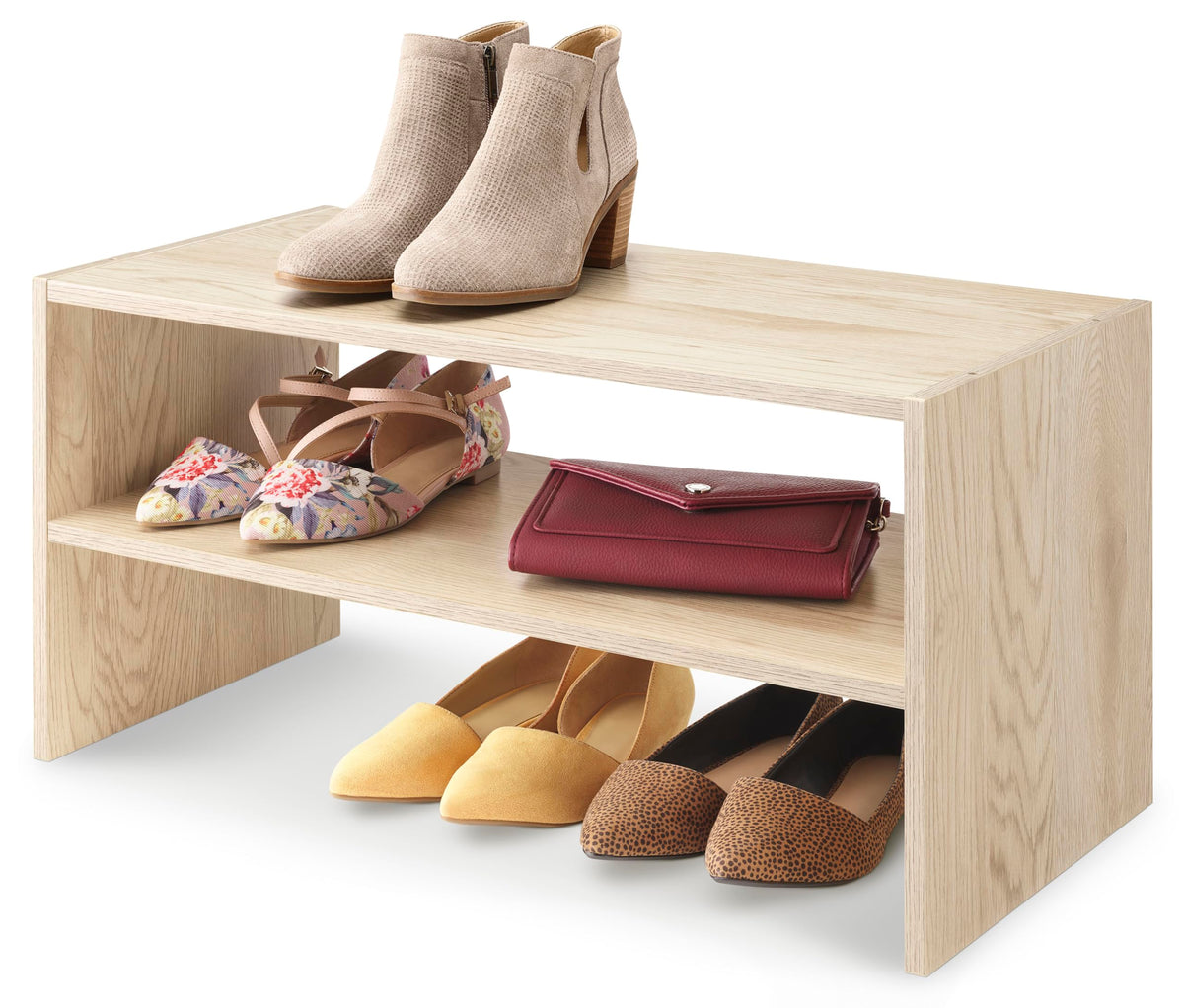 Whitmor Wood Stackable 2-Shelf Shoe Rack, White, 24 inches