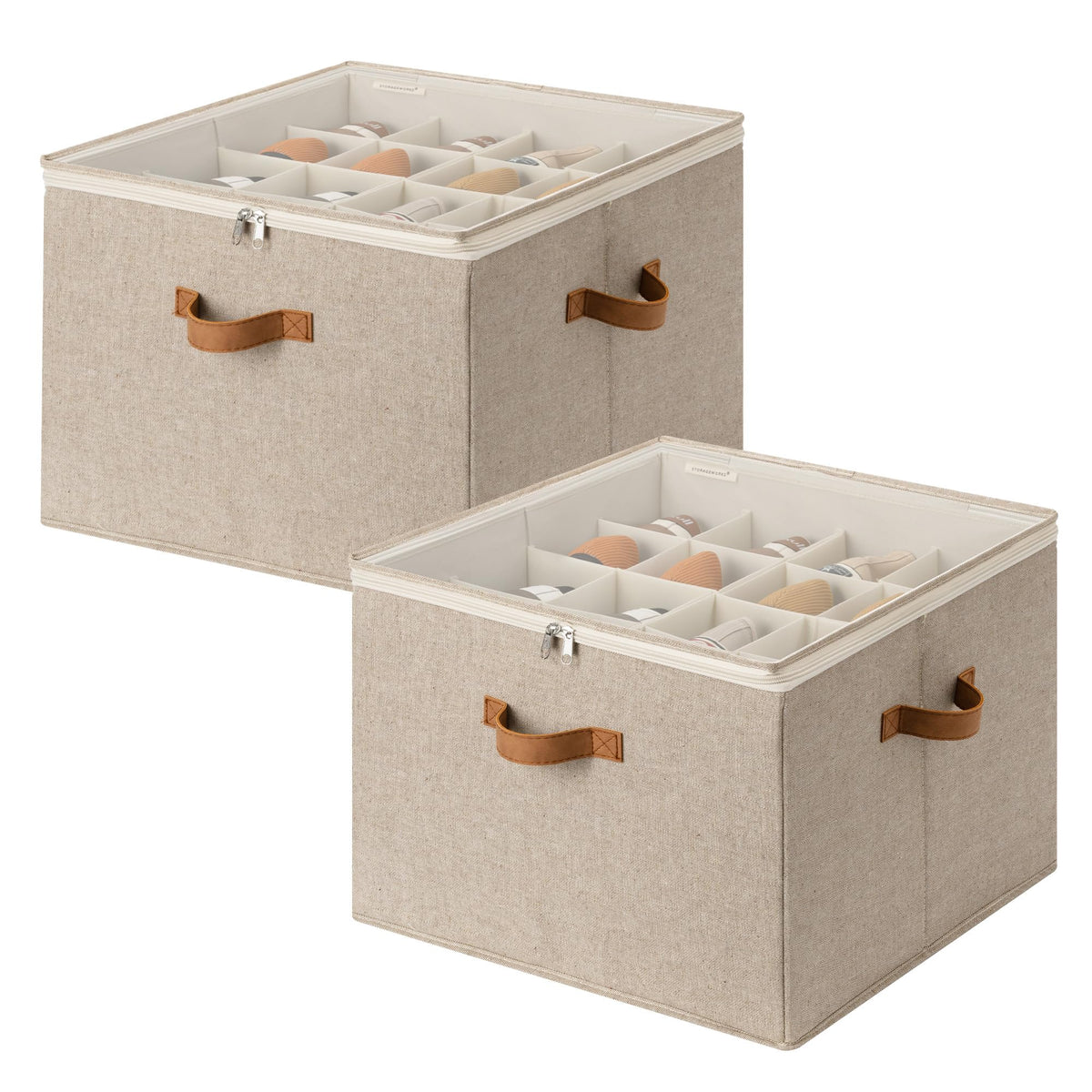 StorageWorks 24-Pair Large Shoe Storage Box, Adjustable Dividers, Taupe