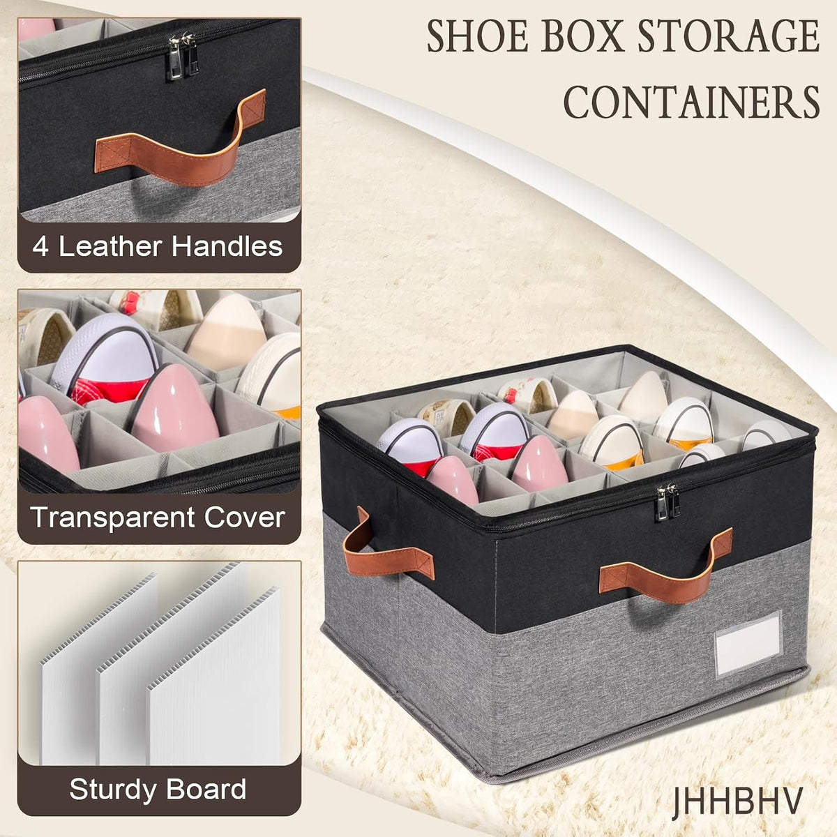 2 Pack Shoe Organizer for Closet with Adjustable Divider Shoe Storage Box
