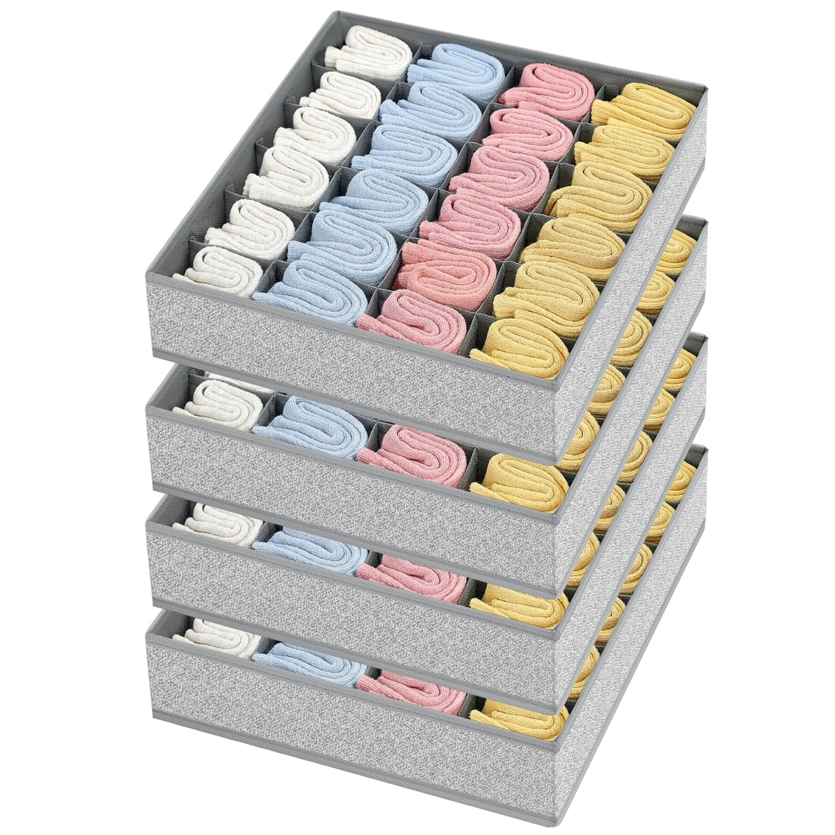 joyoldelf Sock Drawer Organizer Divider 2 Packs Underwear Organizer, 24 Cell Closet Organizers and Storage Organizer Sock Holders Organizers for Storing Socks, Handkerchiefs, Ties, Belts (Grey)