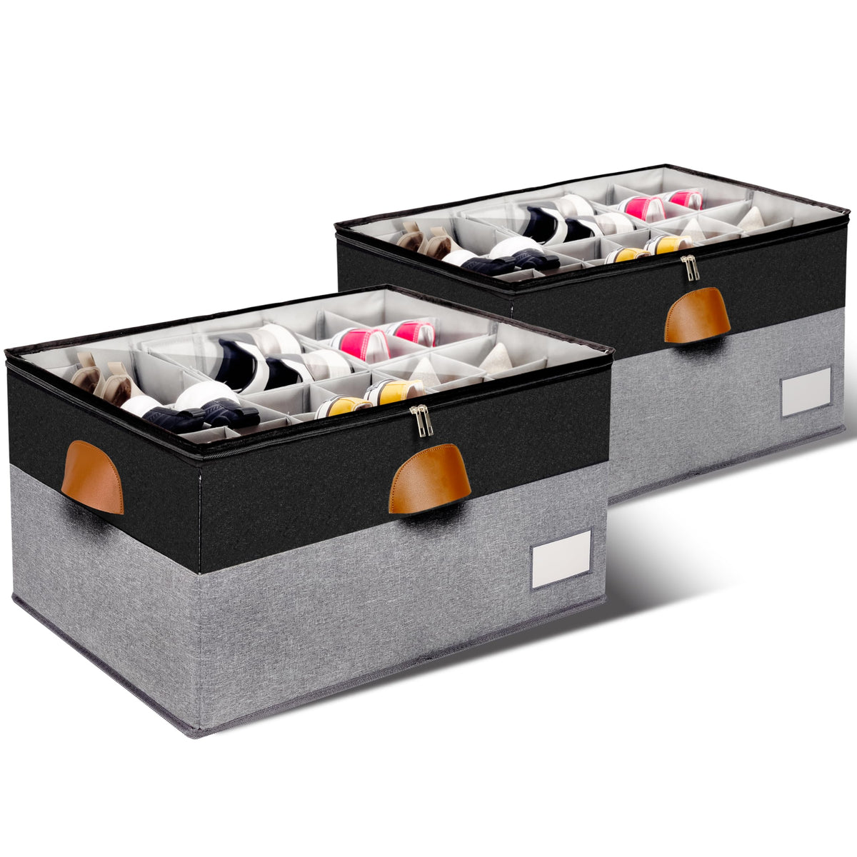 2 Pack Shoe Organizer for Closet with Adjustable Divider Shoe Storage Box