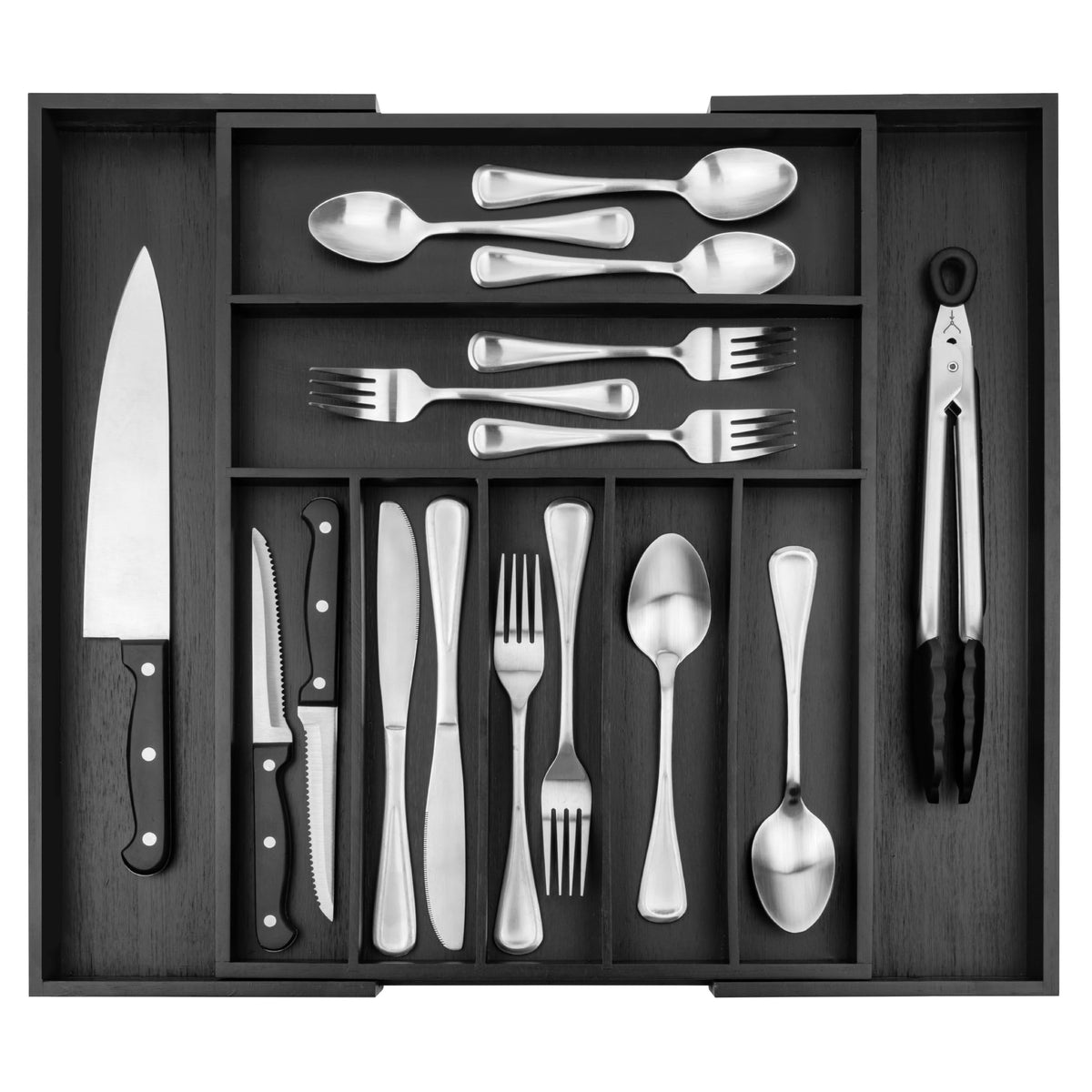 Purawood Bamboo Drawer Organizer - Expandable Silverware Organizer & Utensil Drawer Organizer, Cutlery Tray with Dividers, 7-9 Slots- Kitchen Organizer for Utensils & Flatware (Natural)