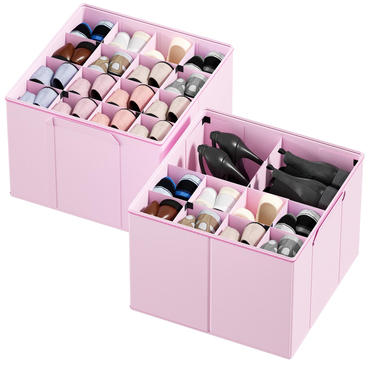 SpaceAid Shoe Organizer for Closet, 2 Pack Foldable Shoe Storage Containers Baskets Boxes Bins w/Adjustable Dividers, Fits 16-32 Pairs, Grey