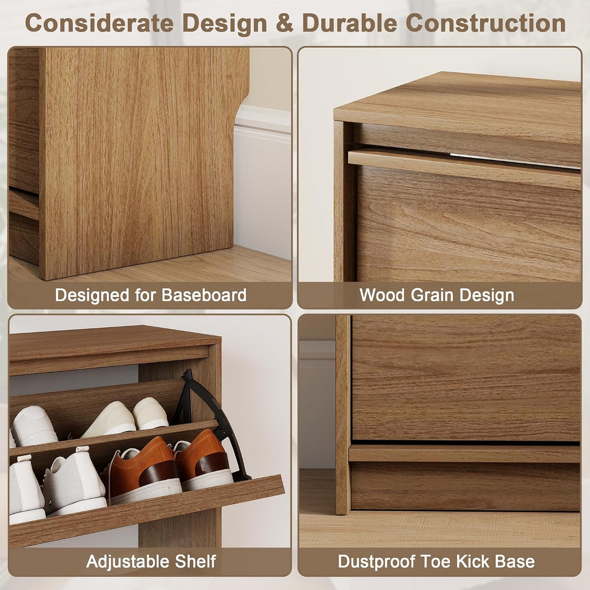Shoe Cabinet with 3 Flip Drawers, 31.5" W Narrow Shoe Storage Cabinet for Entryway, Slim Shoe Organizer with Adjustable Shelves, Freestanding Shoe Rack for Hallway, Living Room, Walnut