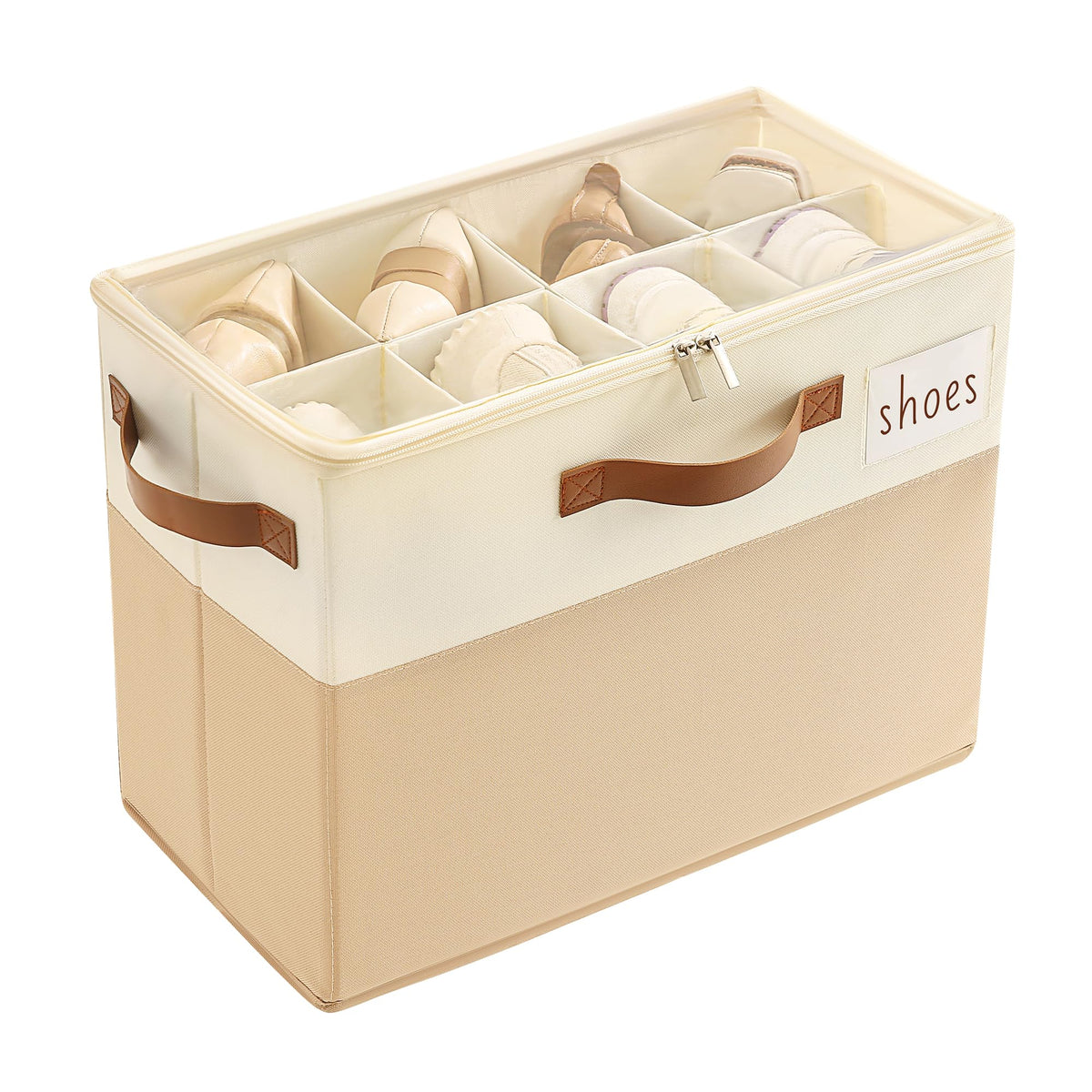 Varhomax Shoe Organizer Box for Closet, Small Fabric Shoe Storage Bin with Adjustable Dividers & Clear Cover, Saving Space Sneakers & Sandals Containers for Entryway, Cubby
