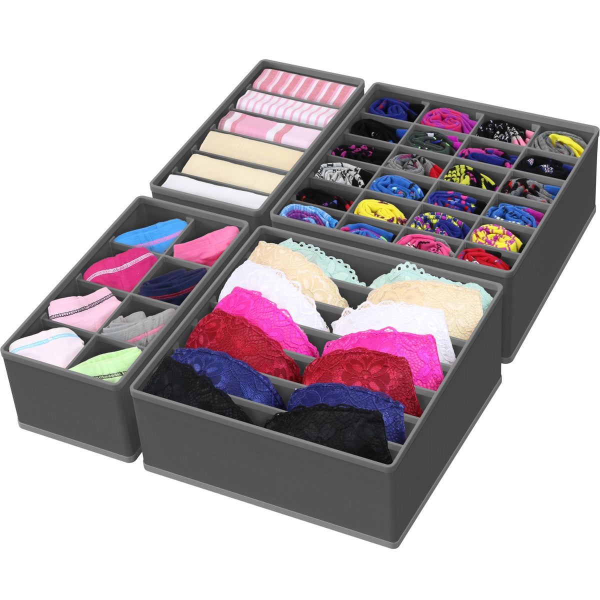 Simple Houseware 4-Pack Drawer Organizer Set for Underwear/Socks/Bra, Gray