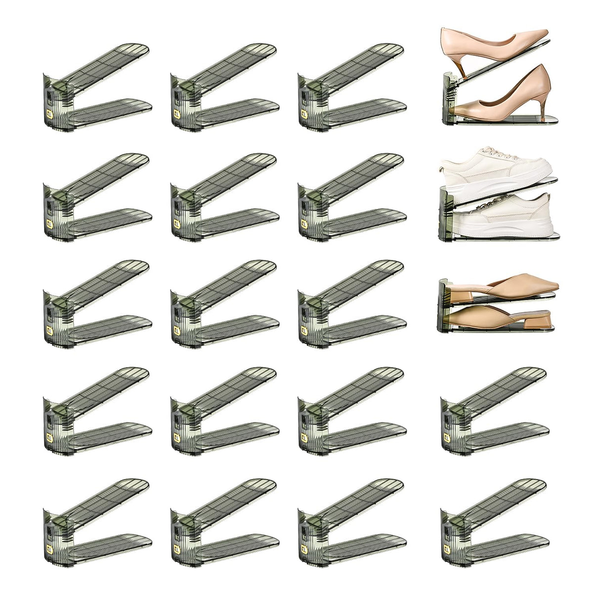 12 Pack Shoe Slots Organizer Adjustable Level Shoe Stacker Holder Storage Space Saving Sneakers Display Tray Rack for Closet