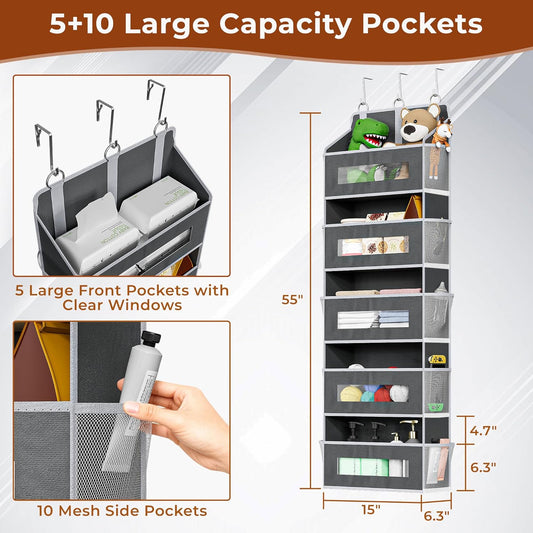 2 Pack 5 Tier Over the Door Organizer for Bathroom, Bedroom, Pantry, Grey