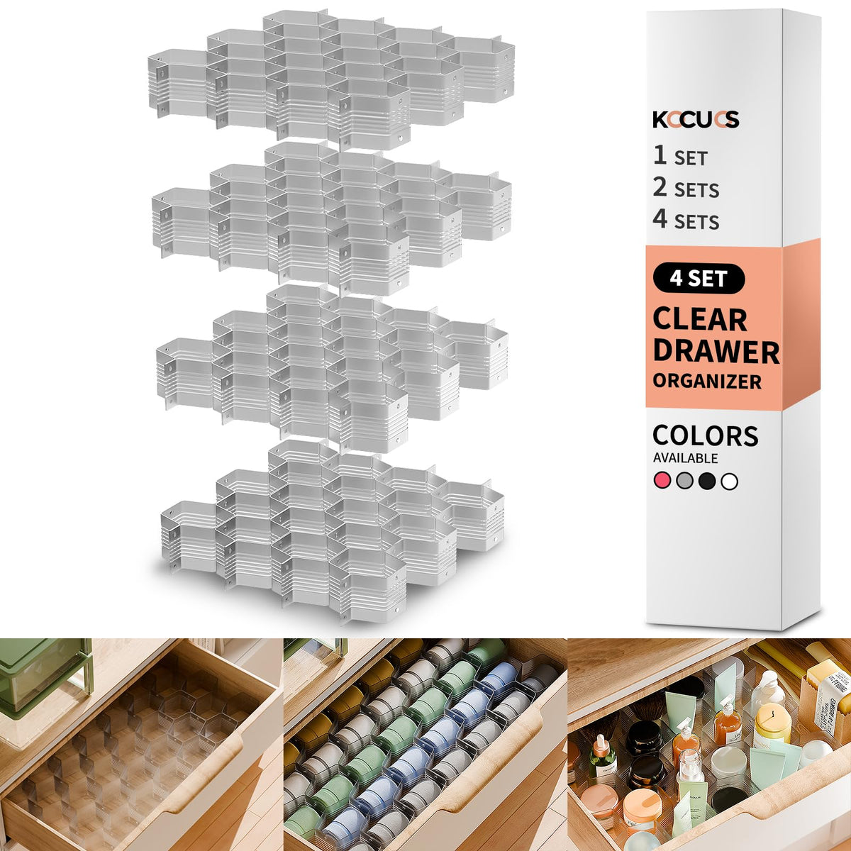 Honeycomb Separator Adjustable Drawer Organizer Divider for Underwear Belt-Scarf Socks Organizer (White(2pcs))