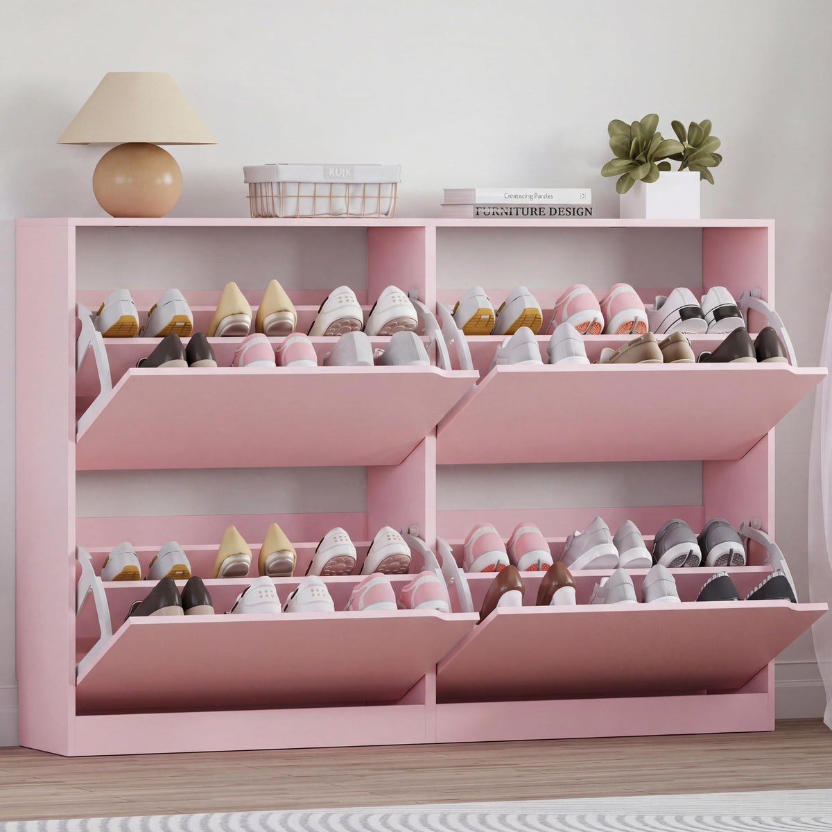 BORNOON Shoe Cabinet with 3 Flip Drawers, Hidden Wood Shoe Cabinet,Freestanding Shoe Storage Cabinet for Entryway Hallway.White. 47.2" H*31.5" W*9.45" D.