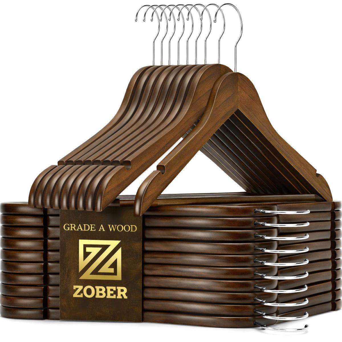 Zober Wooden Hangers 20 Pack, Heavy Duty Clothes Hangers, Non Slip, Natural