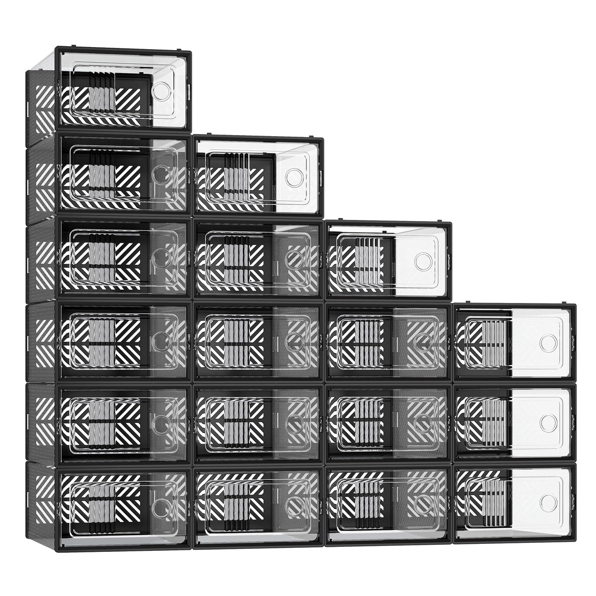SONGMICS Stackable Shoe Boxes, Foldable, Ventilated Clear, Set of 18