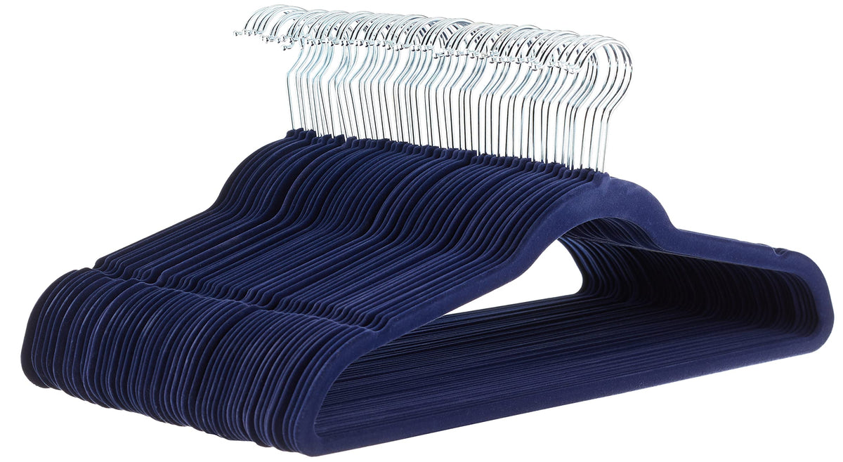 Amazon Basics Slim Velvet Non-Slip Space Saving Suit Clothes Hangers, Sturdy Metal, Gray/Silver, 30-Pack