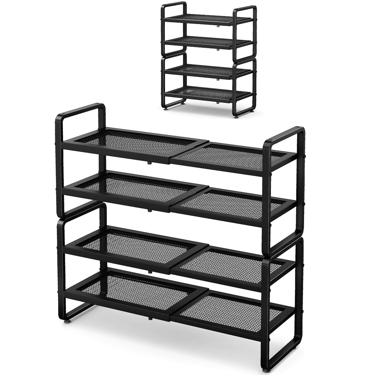 Expandable Metal Shoe Rack for Closet, Entryway & Garage, 2-Tier, Black