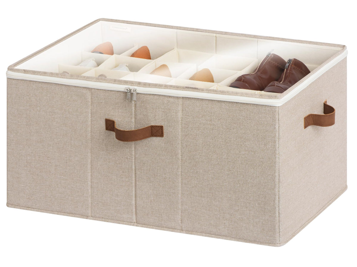 StorageWorks 24-Pair Large Shoe Storage Box, Adjustable Dividers, Taupe