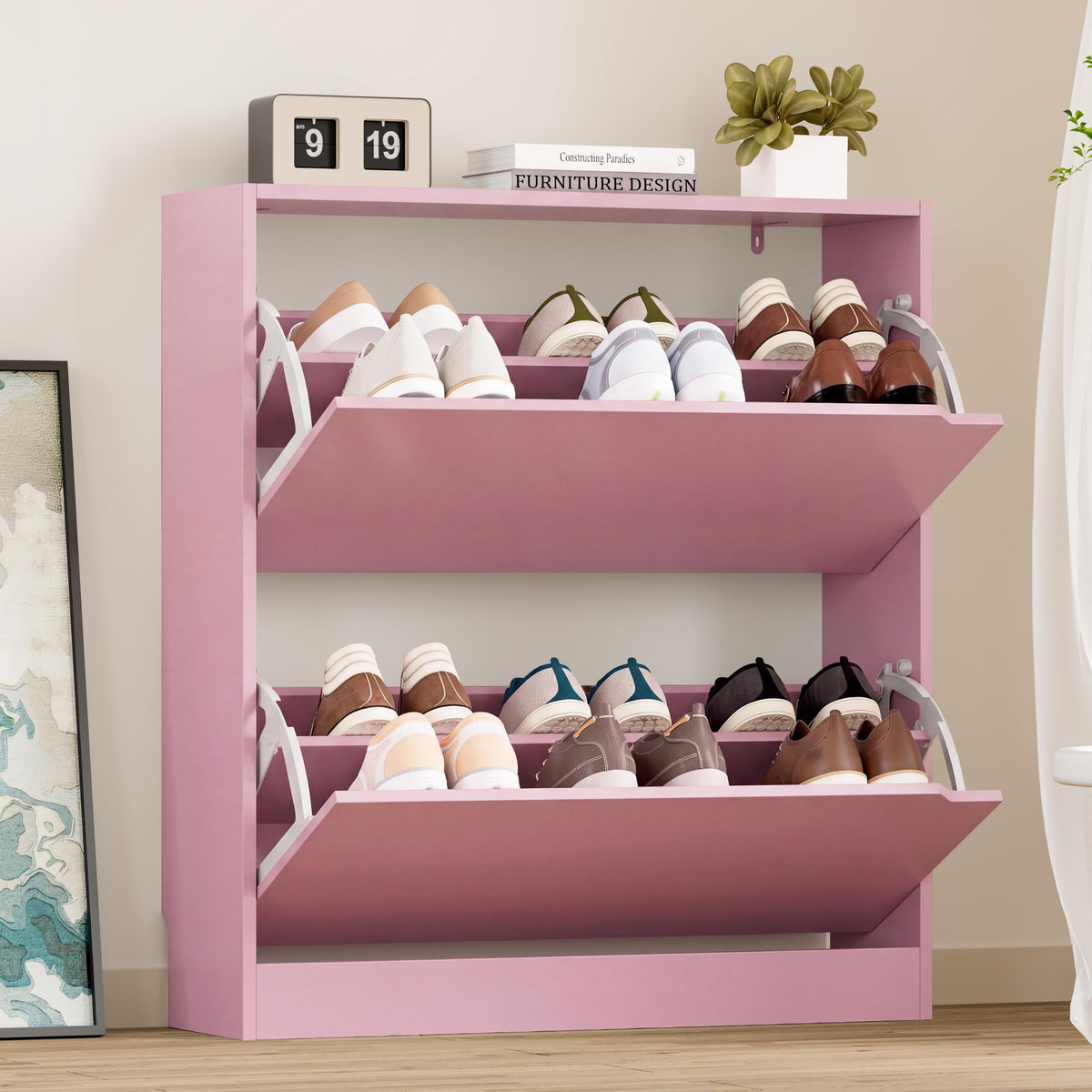 BORNOON Shoe Cabinet with 3 Flip Drawers, Hidden Wood Shoe Cabinet,Freestanding Shoe Storage Cabinet for Entryway Hallway.White. 47.2" H*31.5" W*9.45" D.