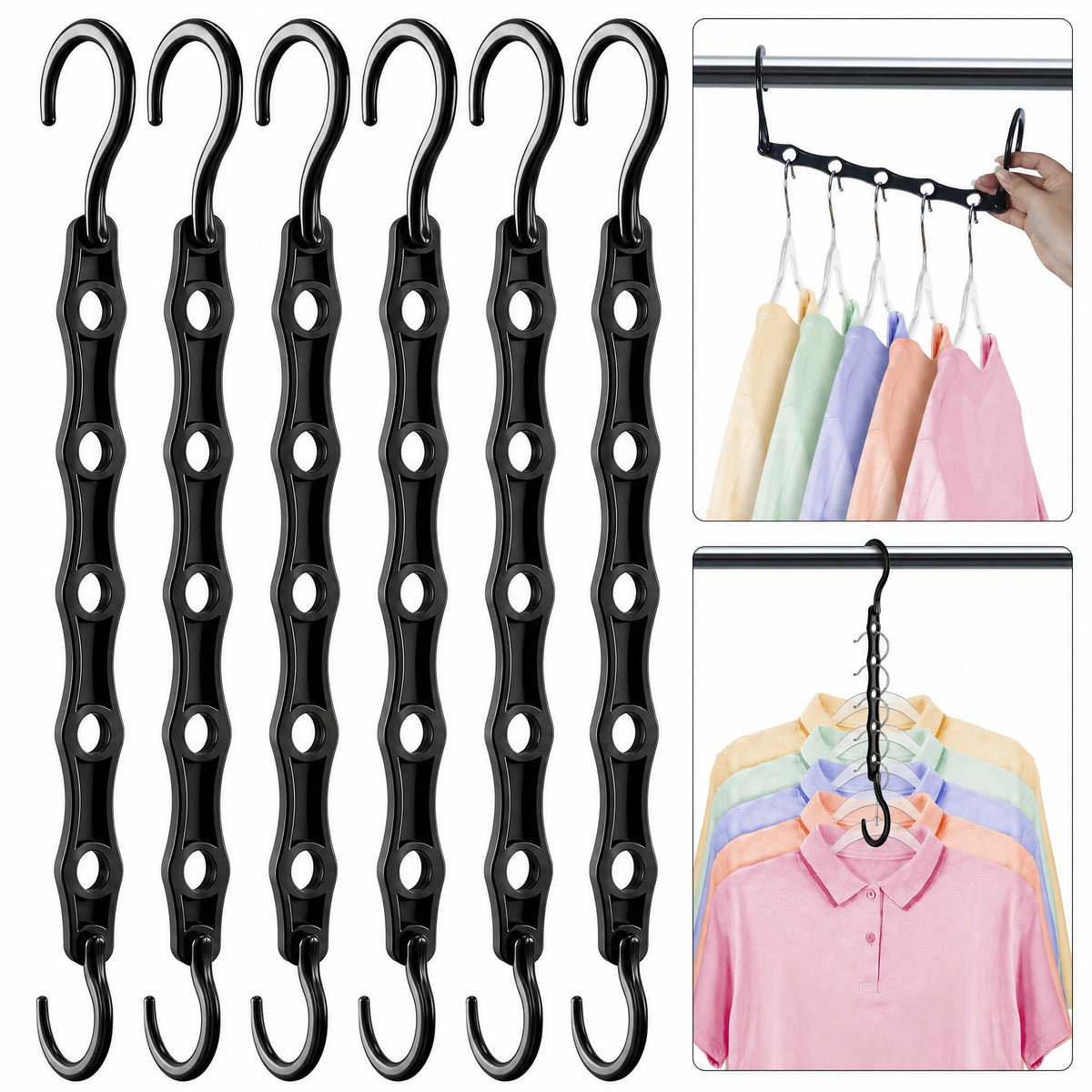 HOUSE DAY 10 Pack Space Saving Hangers, Black, Premium Smart Hanger