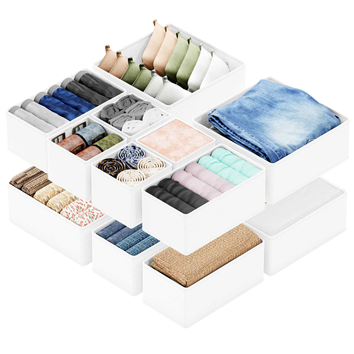 SpaceAid Drawer Organizer Clothes, 12 Pack Dresser Organizer Bins for Nursery, Closet Organization and Storage Dividers for Clothing, Baby Clothes, Underwears, Socks (Black)