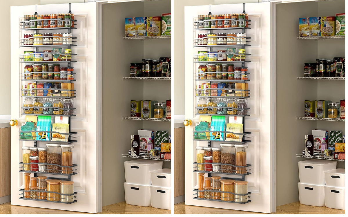 Moforoco 9-Tier Over The Door Pantry Organizer, Pantry Organization and Storage, Black Hanging Basket Wall Spice Rack Seasoning Shelves, Home & Kitchen Bedroom Bathroom House Essentials