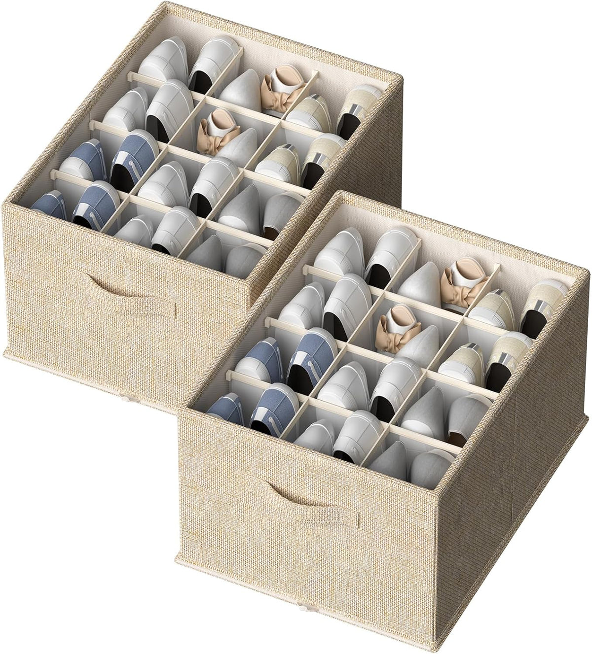 FHSQX 2 Pack Shoe Organizer for Closet,Foldable Shoe Organizer,Fits up to 24 Pairs,Storage Containers With Bottom Support for Shoes