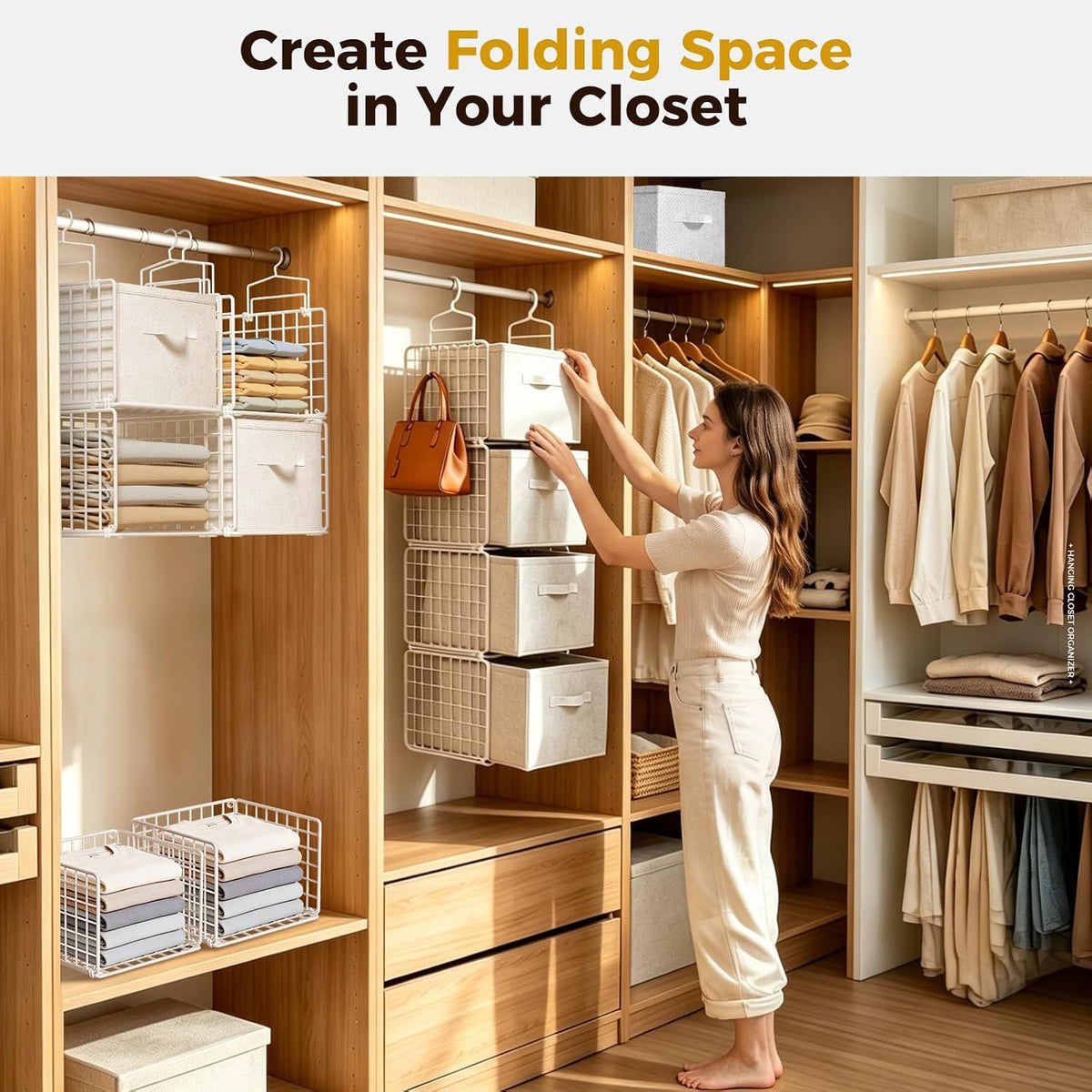 4 Tier Hanging Closet Organizer with 4 Drawers, White