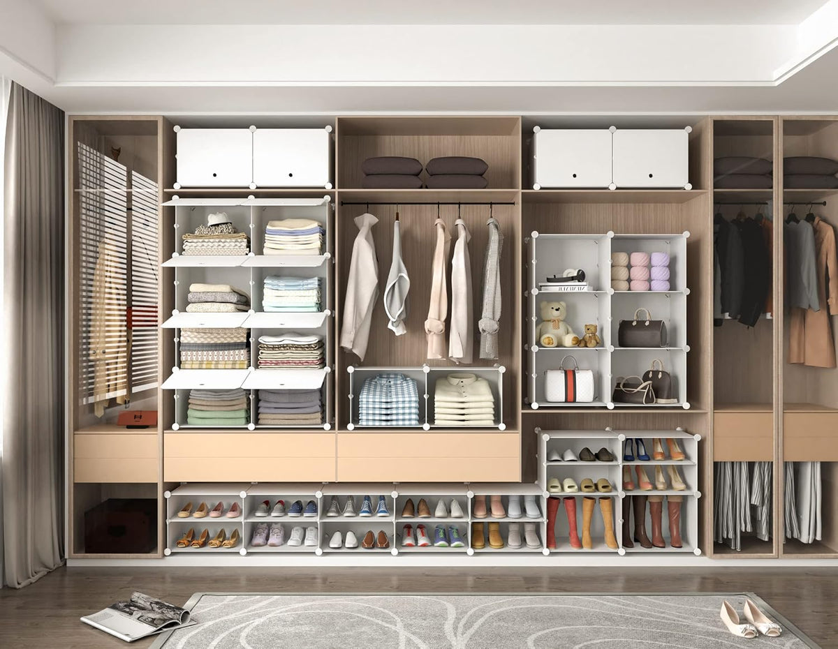 HOMIDEC Shoe Rack Organizer 32 Pair Modular Shoe Storage Cabinet for Closet