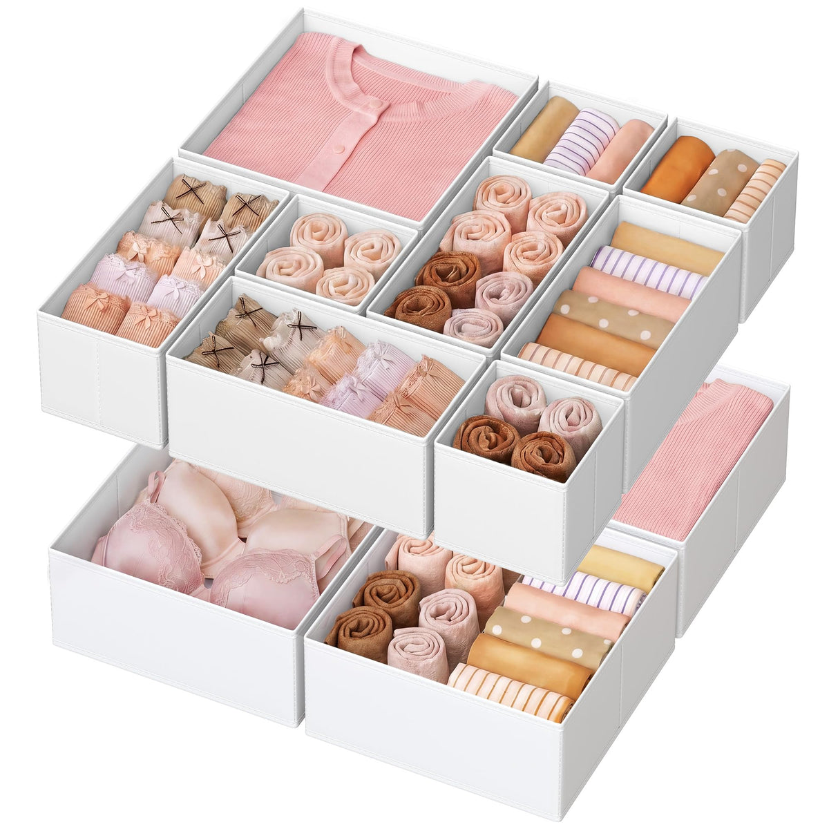 SONGMICS Drawer Organizers, Set of 12, Foldable Fabric Storage Boxes