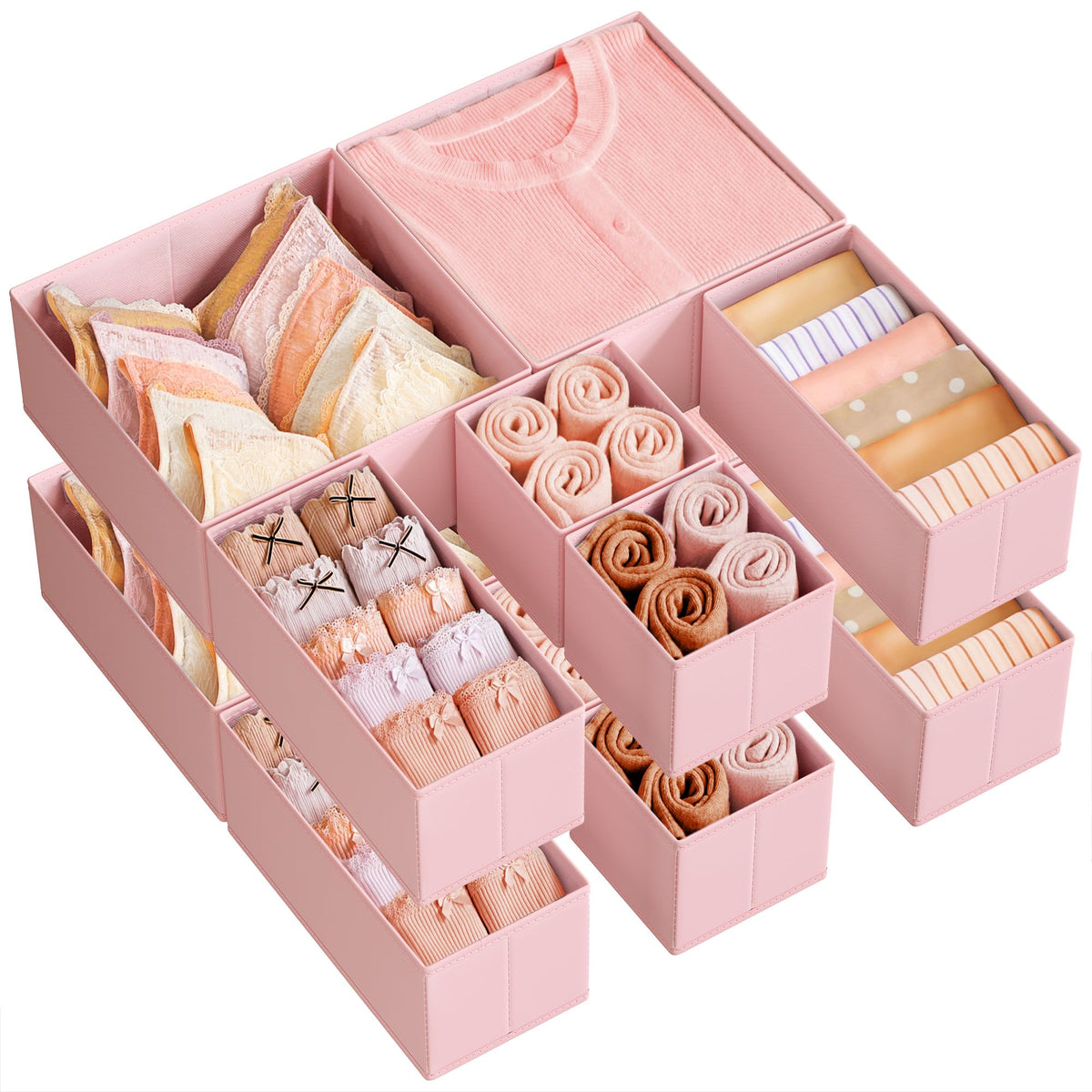 SONGMICS Drawer Organizers, Set of 12, Foldable Fabric Storage Boxes