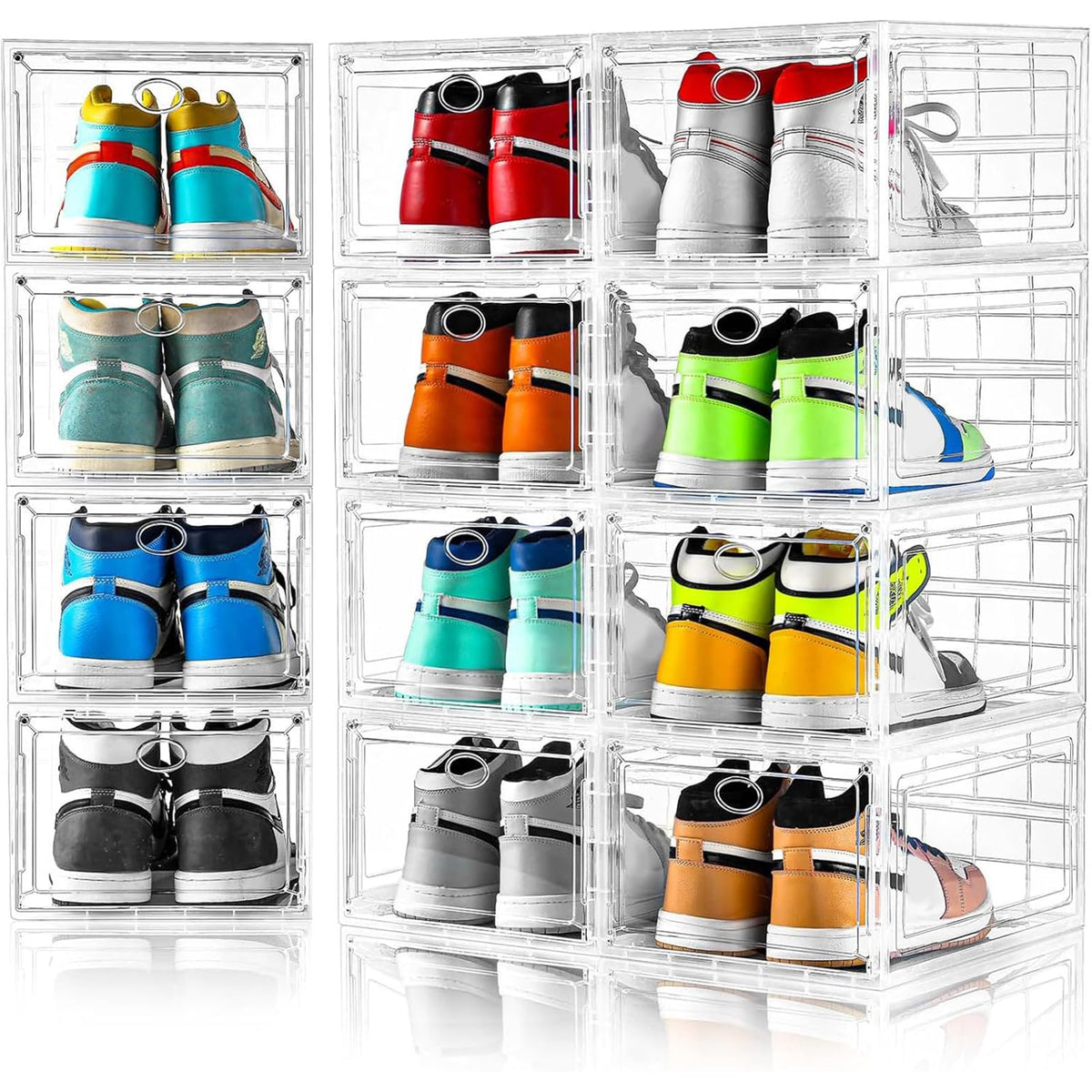 12 Pack Clear Shoe Storage, Stackable Shoe Organizer, Shoe Boxes for Closet