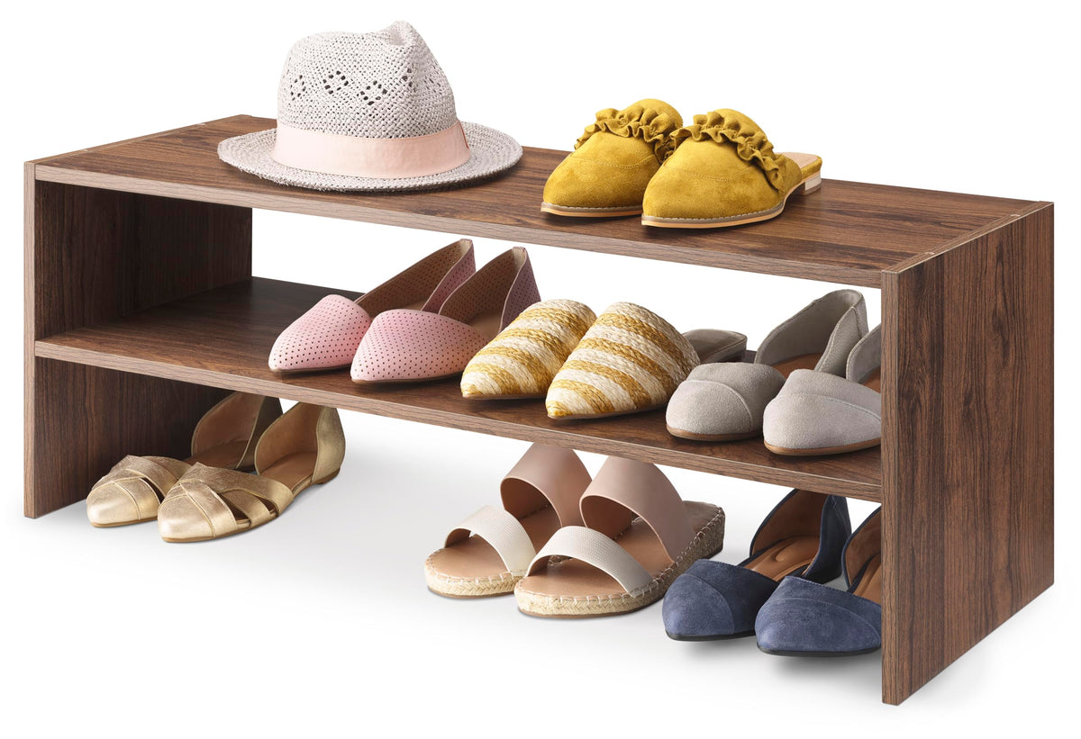 Whitmor Wood Stackable 2-Shelf Shoe Rack, White, 24 inches