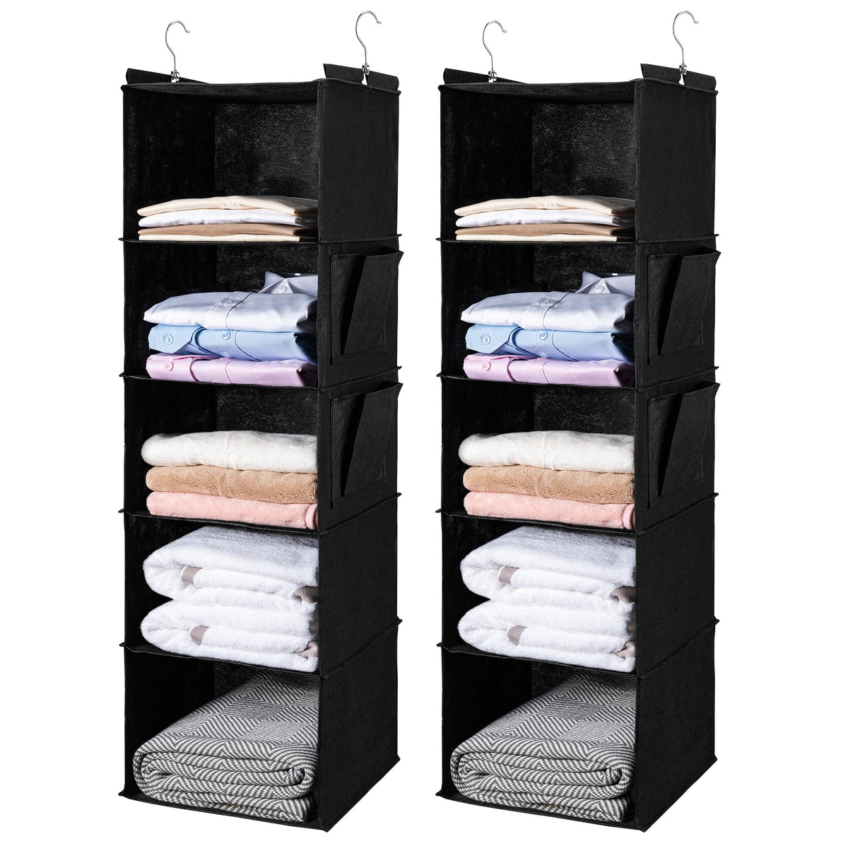 BOOMIBOO Hanging Closet Organize and Shelves,5-Hanging Shelf with 2 Side Pockets,Storage Foldable (Grey)