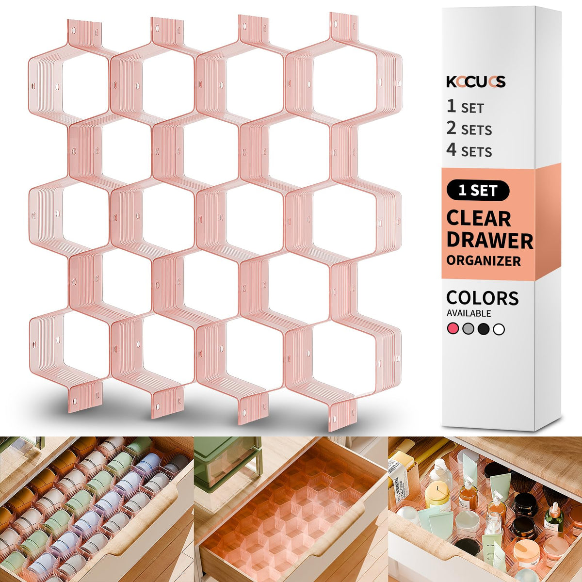 Honeycomb Separator Adjustable Drawer Organizer Divider for Underwear Belt-Scarf Socks Organizer (White(2pcs))