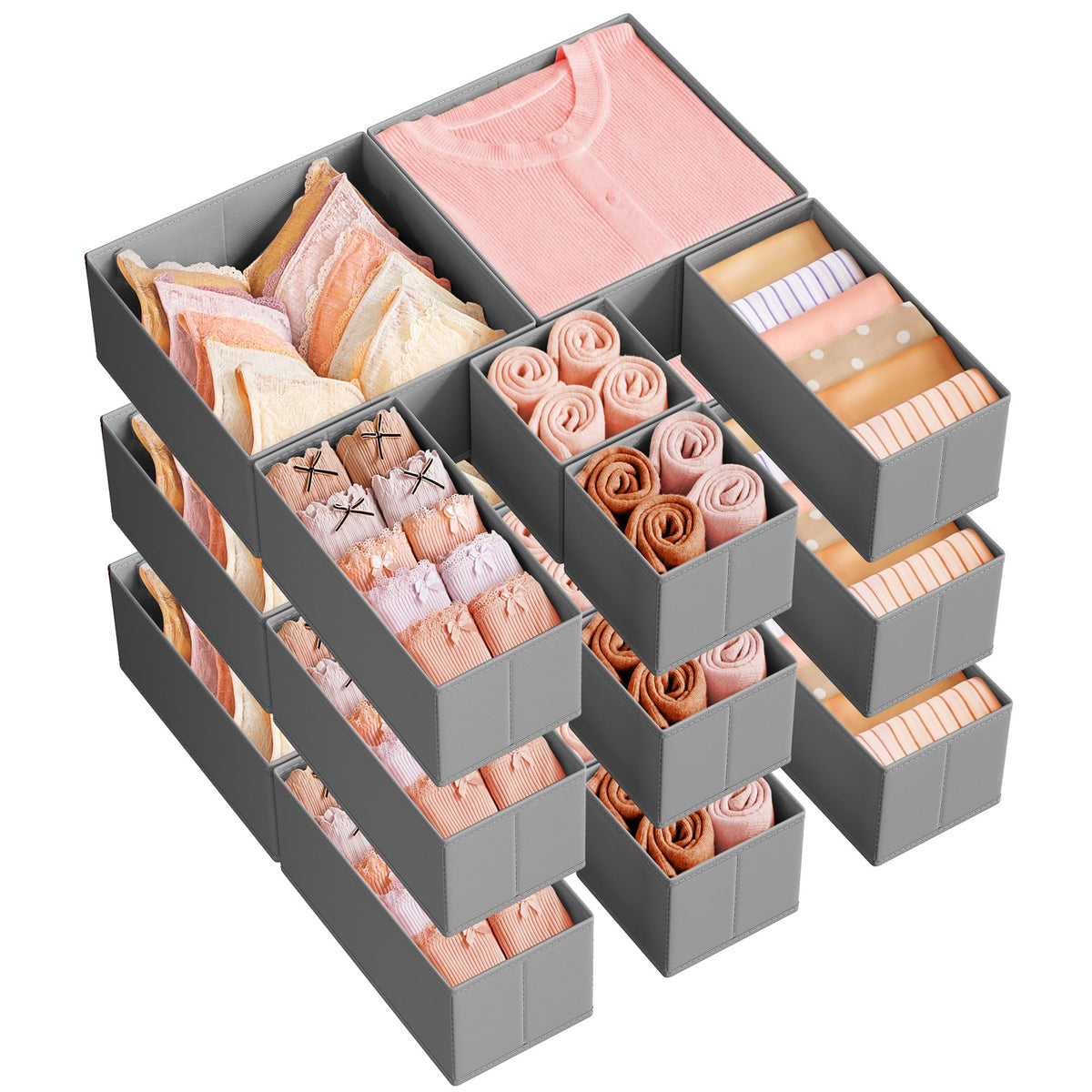 SONGMICS Drawer Organizers, Set of 12, Foldable Fabric Storage Boxes