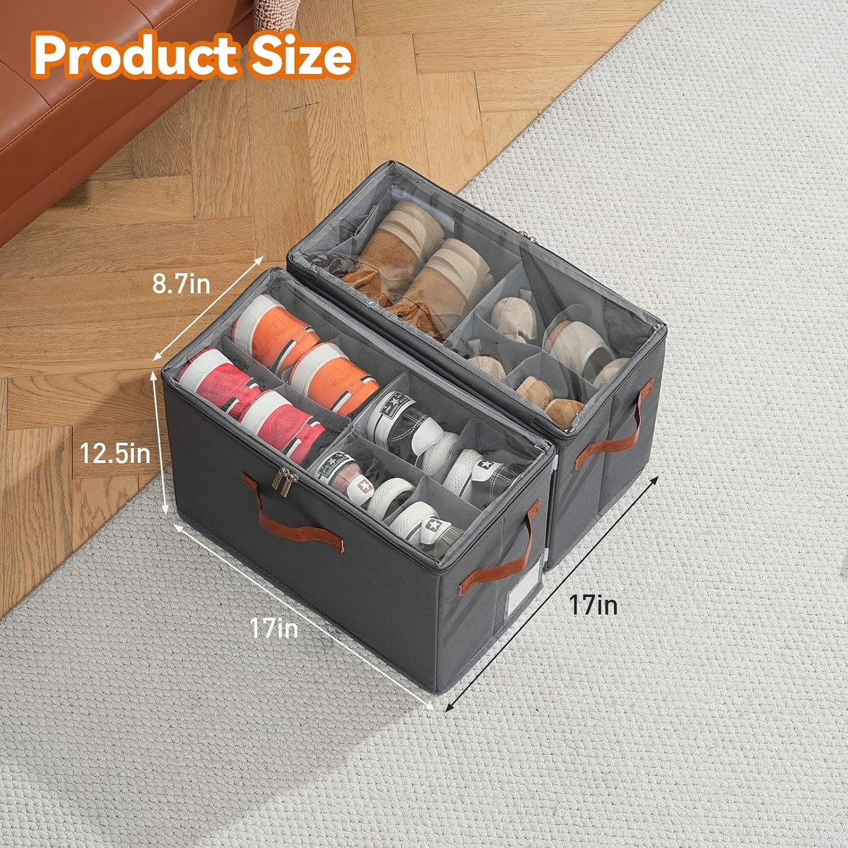 Shoe Organizer for Closet, Fits 16 Pairs, Gray, 2 Pack