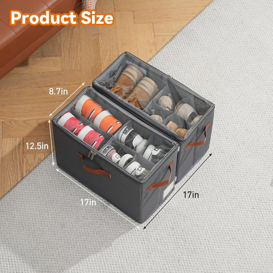 Shoe Organizer for Closet, Fits 16 Pairs, Gray, 2 Pack