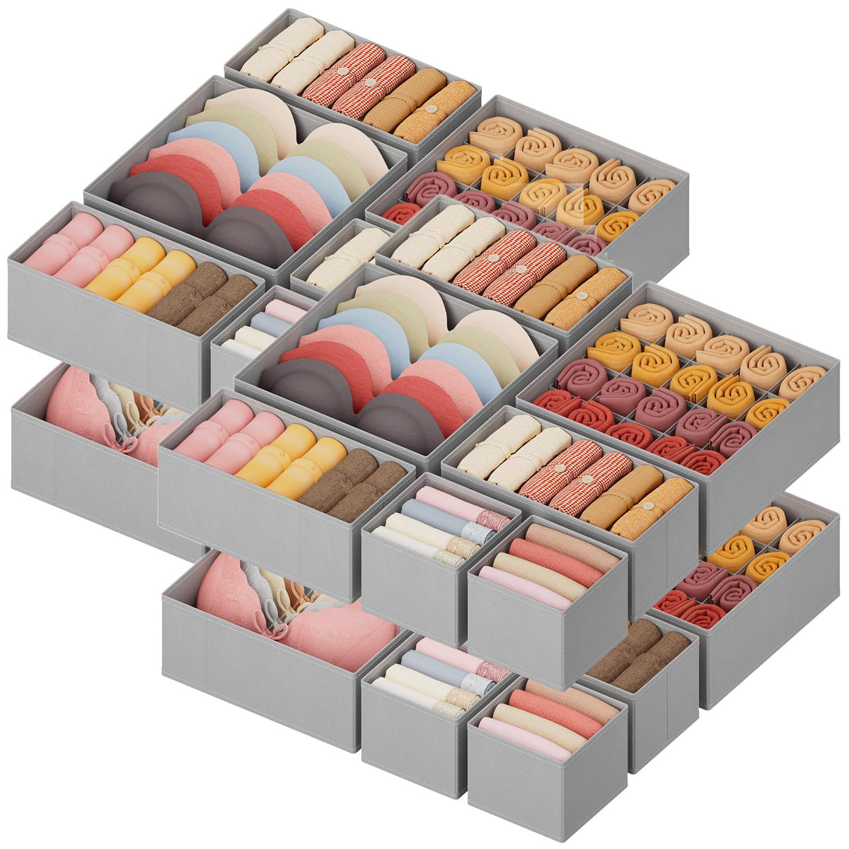 Lifewit Drawer Organizer Clothes for Closet, Light Gray, 16 Pack