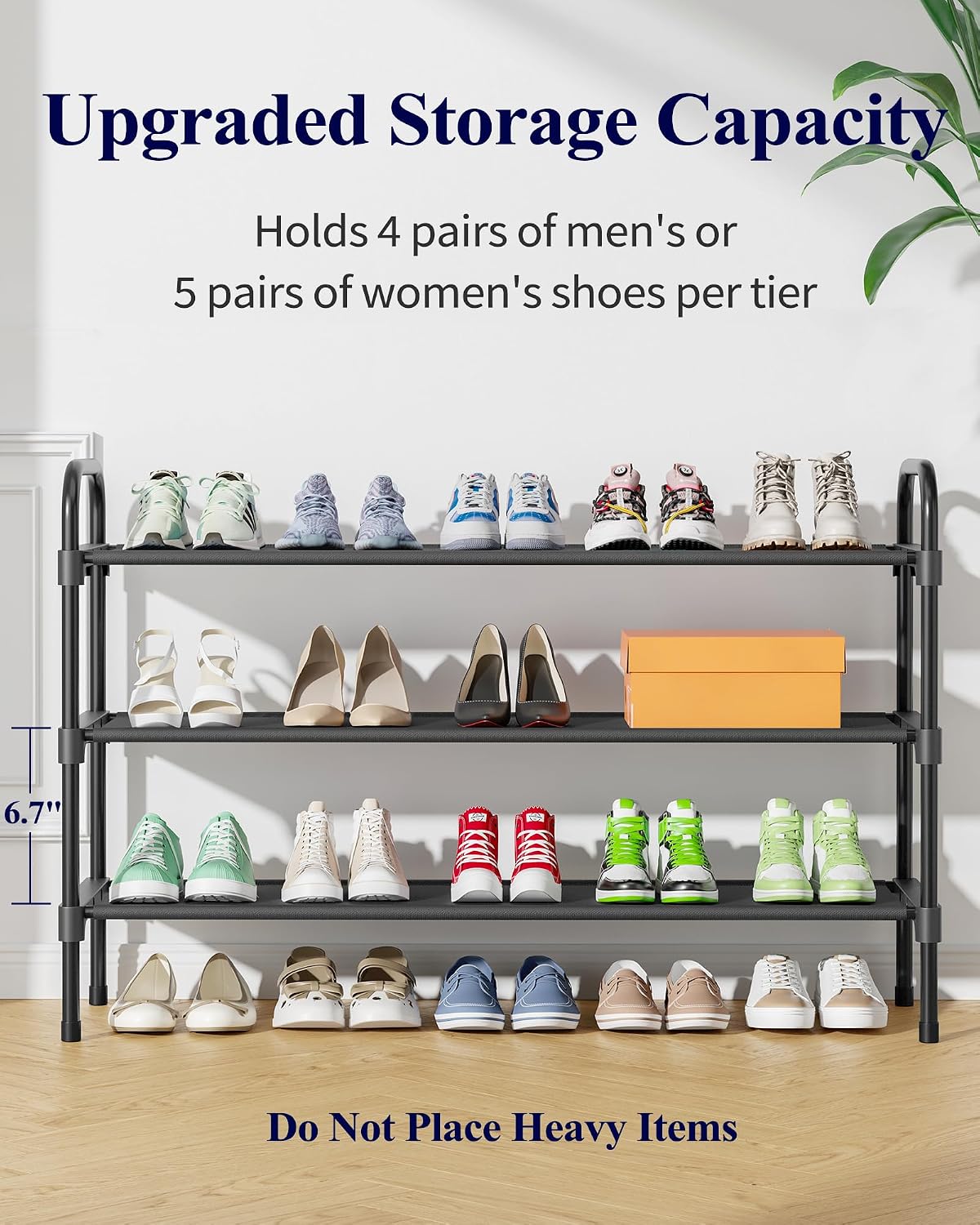 Kitsure Extra-Long Shoe Rack for Closet, 39.0" Wide - 3 Tier, Black