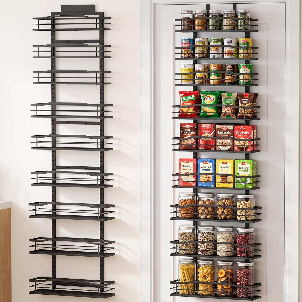 Moforoco 9-Tier Over The Door Pantry Organizer, Pantry Organization and Storage, Black Hanging Basket Wall Spice Rack Seasoning Shelves, Home & Kitchen Bedroom Bathroom House Essentials