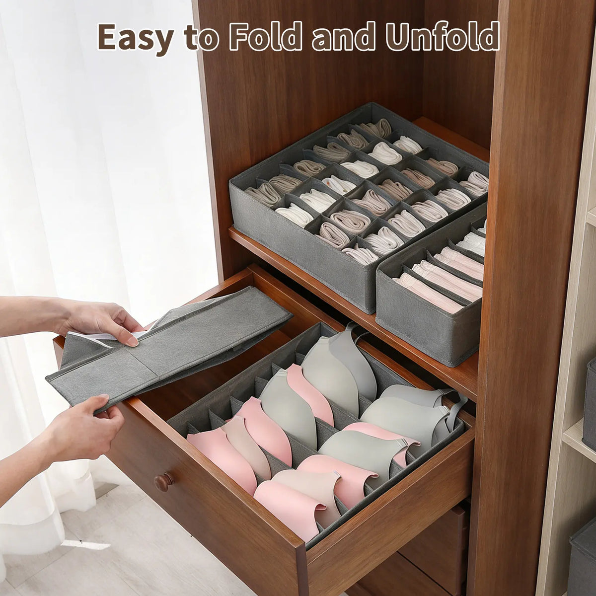 12-Pack Underwear Drawer Organizers, 116-Cell Dresser Drawer Divider Bins for Baby Clothes, Underwear, Bra & Sock, Foldable Fabric Closet Organizer for Bedroom, Nursery, Grey