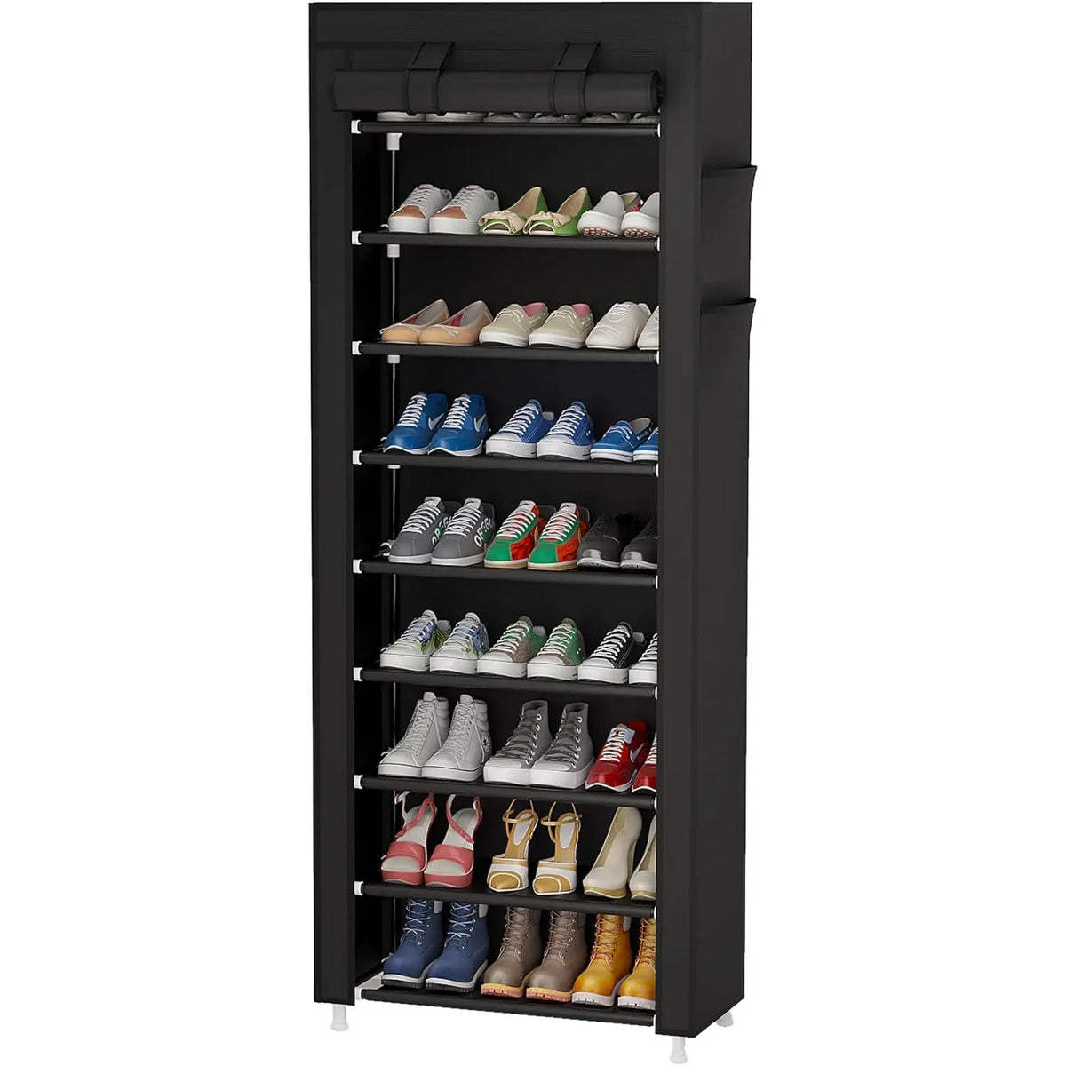 SICANDAENHK 9-Tier Stackable Shoe Rack with Cover - Steel Pipe Rectangle Footwear Storage Solution, Easy Installation Stackable Shoe Organizer, Space-Saving Home Organizer for Entryways, Sneakers, Boots