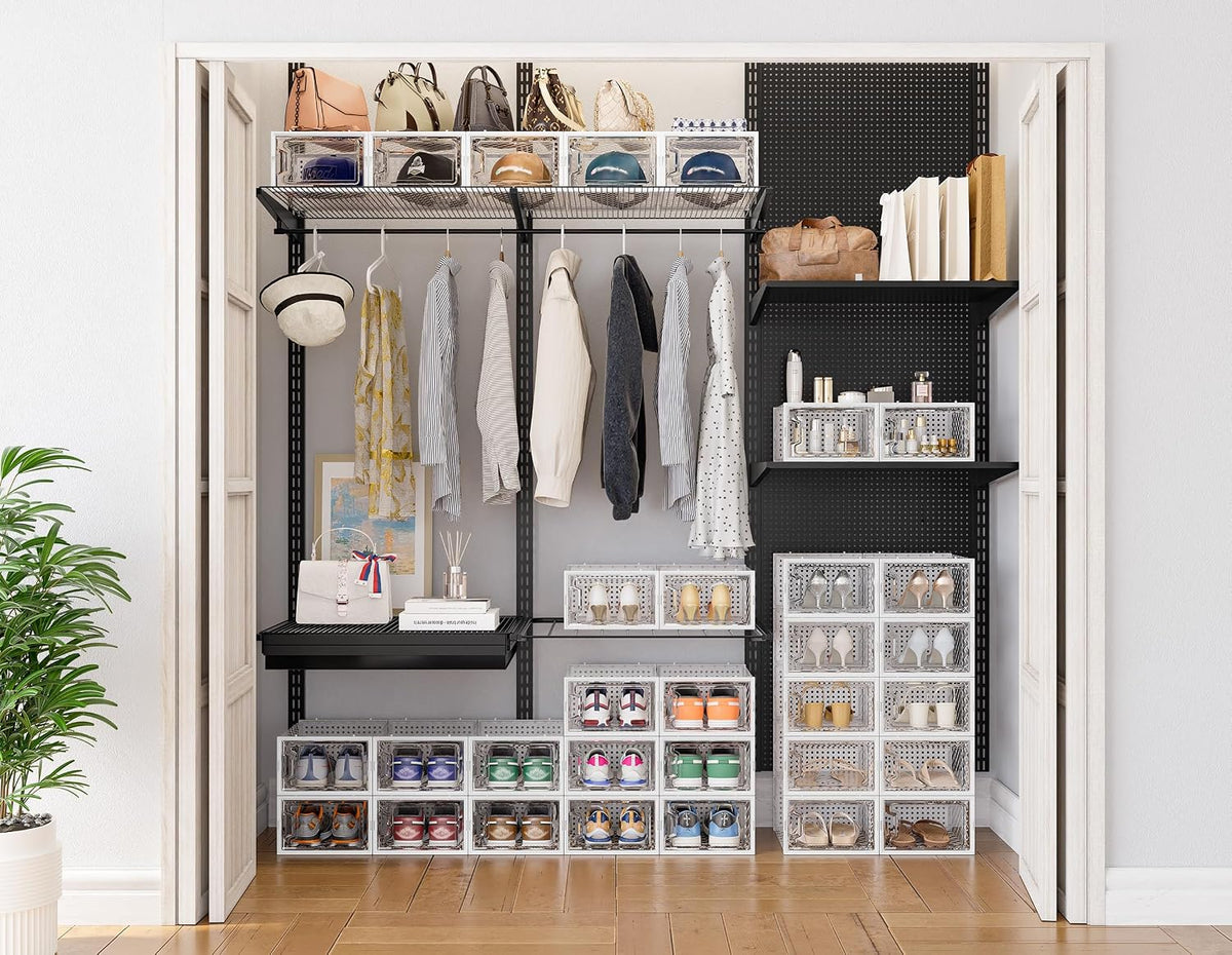 HOMIDEC Clear Shoe Storage Boxes, Stackable Shoe Organizer for Closet