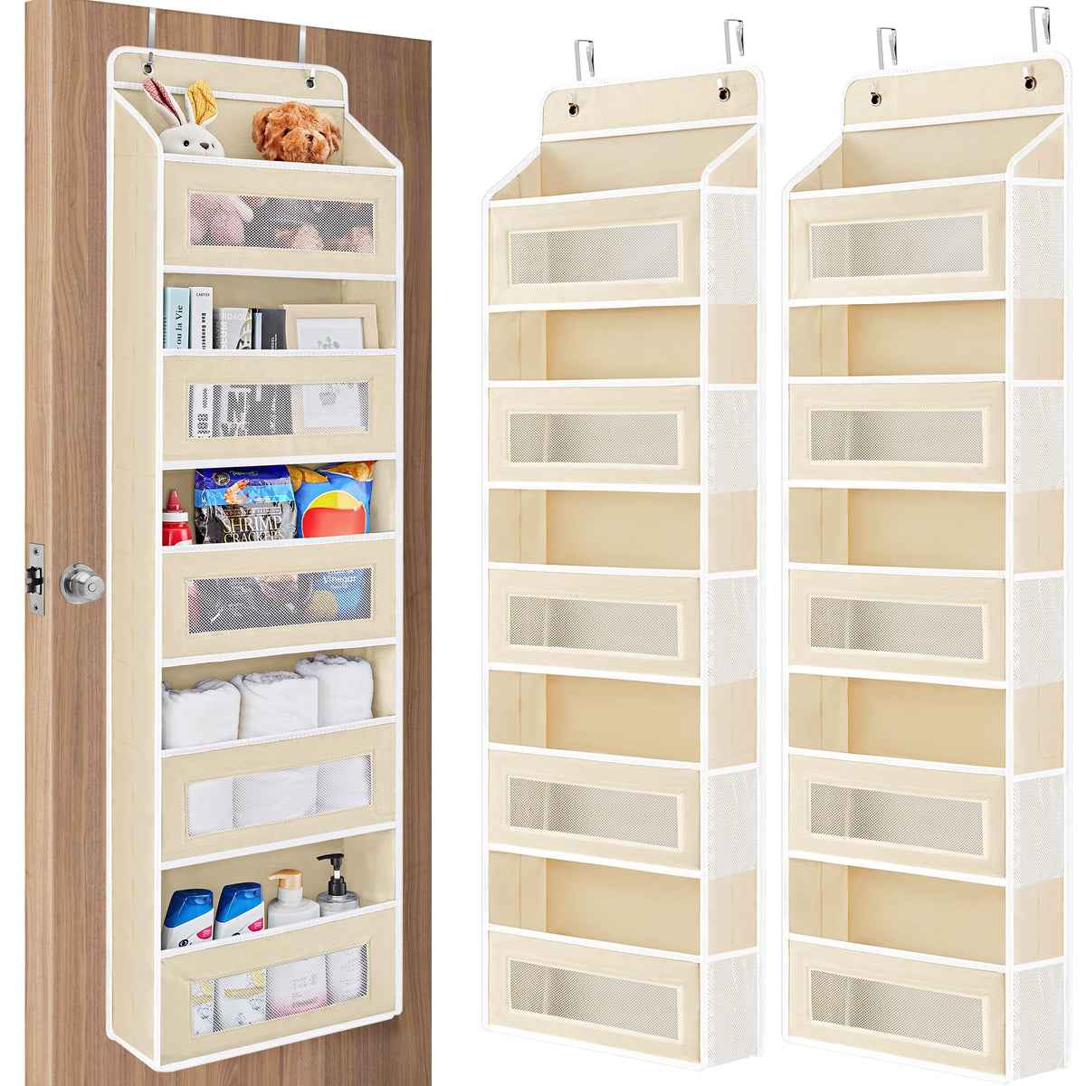 JARLINK Over the Door Organizer for Bedroom, Pantry Bathroom, 5 Shelf Beige