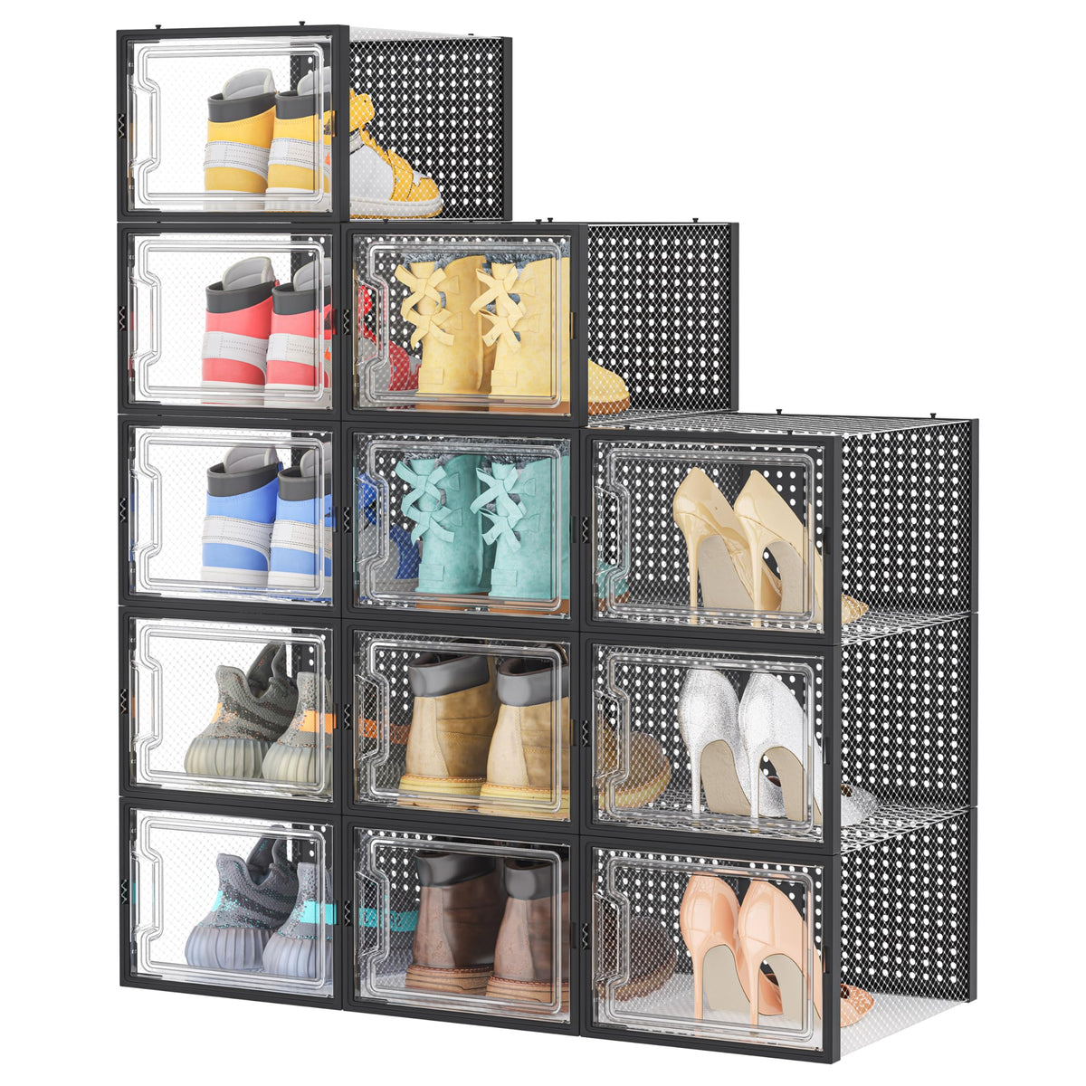 HOMIDEC Clear Shoe Storage Boxes, Stackable Shoe Organizer for Closet